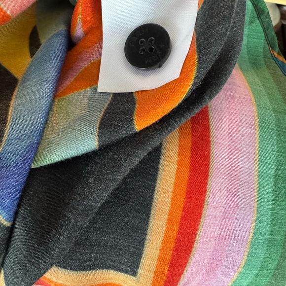 FARM Rio Black Multicolor Floral Stripe Button-Down Blouse - Picture 9 of 10